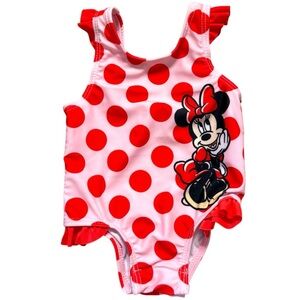 Disney Baby Minnie Mouse Pink & Red Polka Dot One-Piece Swimsuit – Size 3M